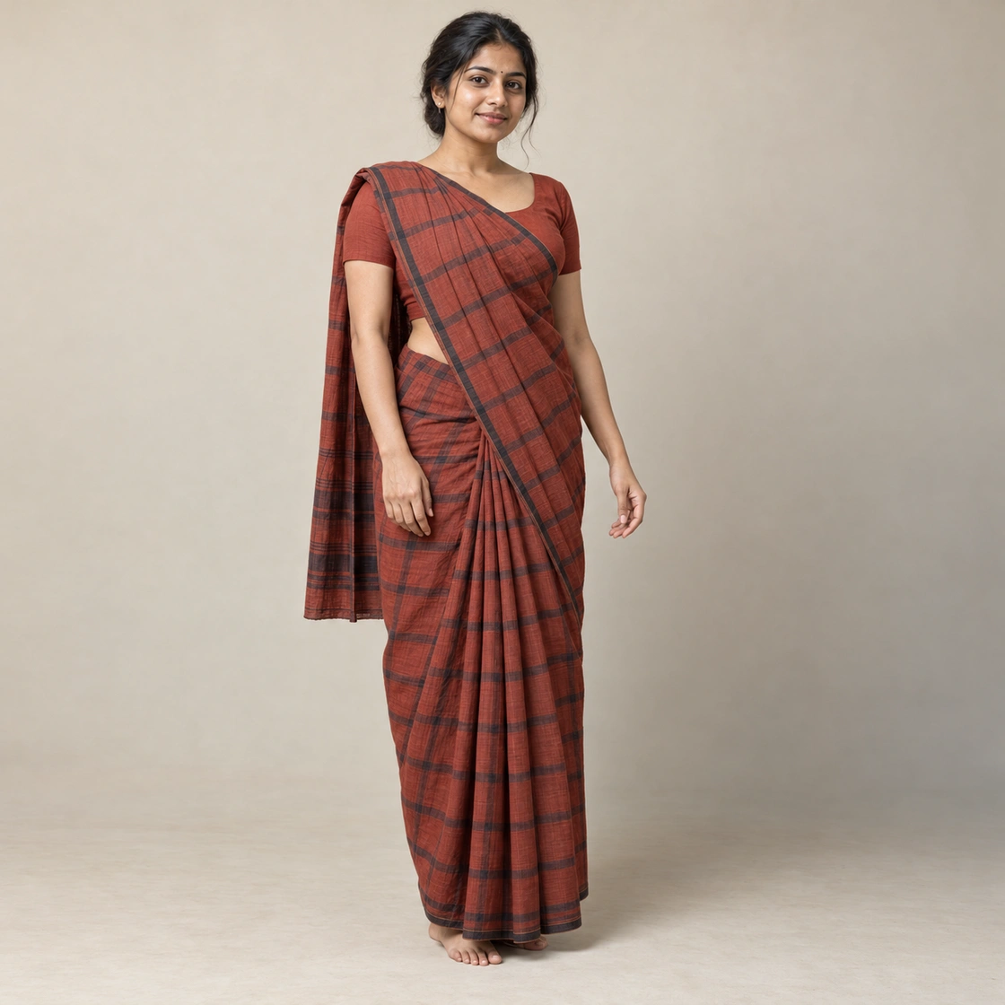 Editorial illustration of the Goa Kunbi (Hindu variant) drape showing its characteristic arrangement