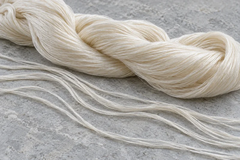 A skein of smooth, pale reeled silk.