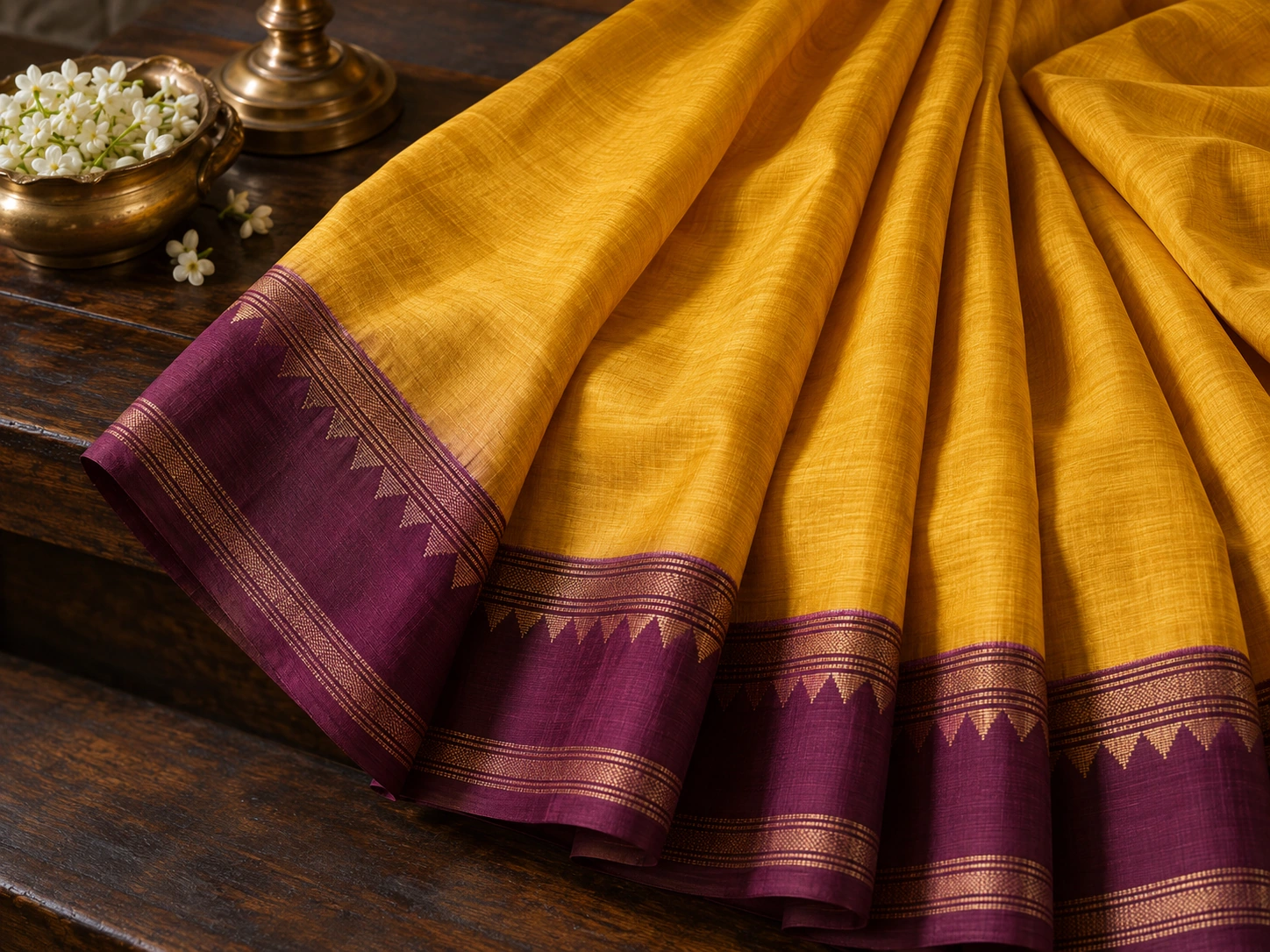 A restrained geometric border frames a softly lustrous mulberry-silk field.