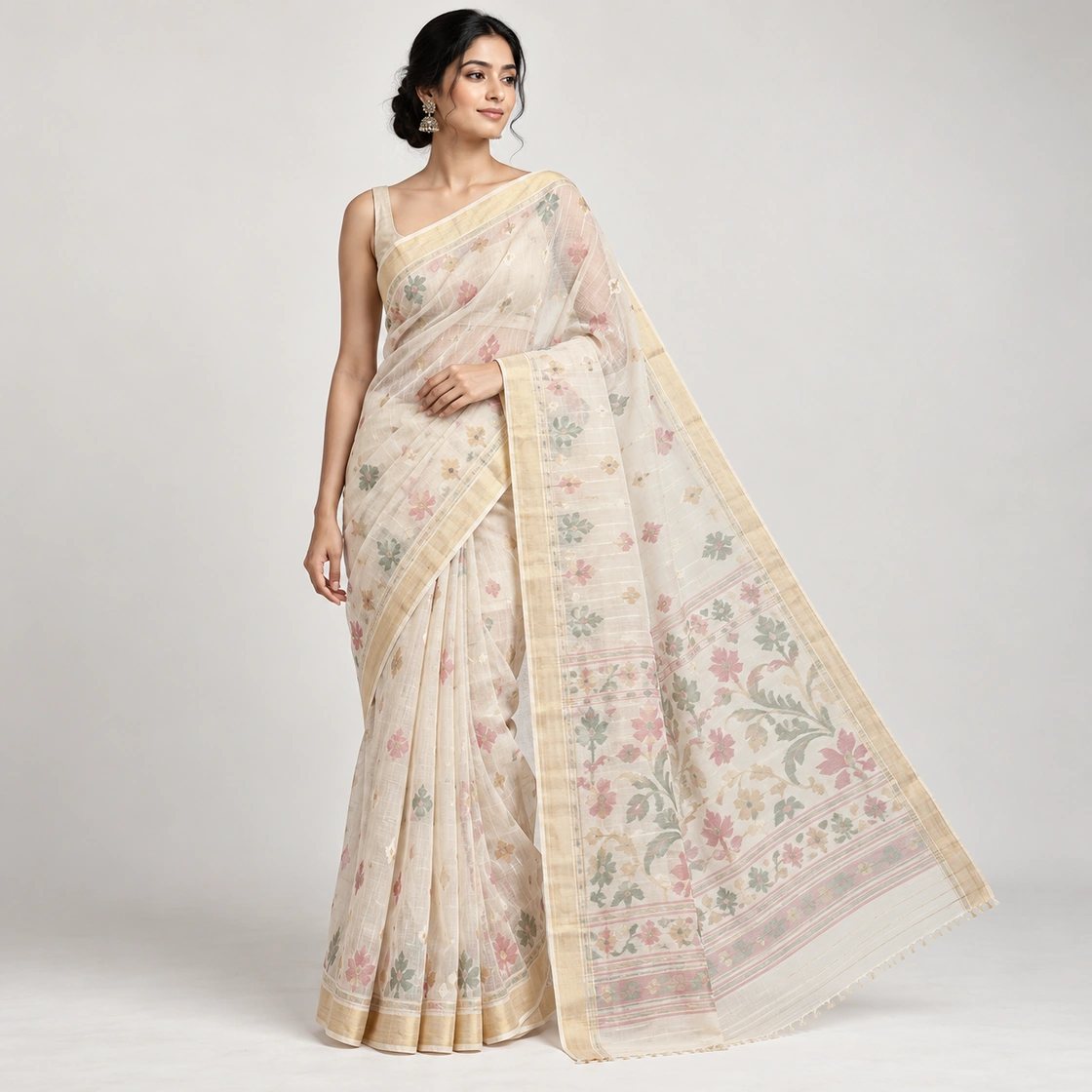 Fine Bengal Jamdani — representative textile illustration, not authentication evidence