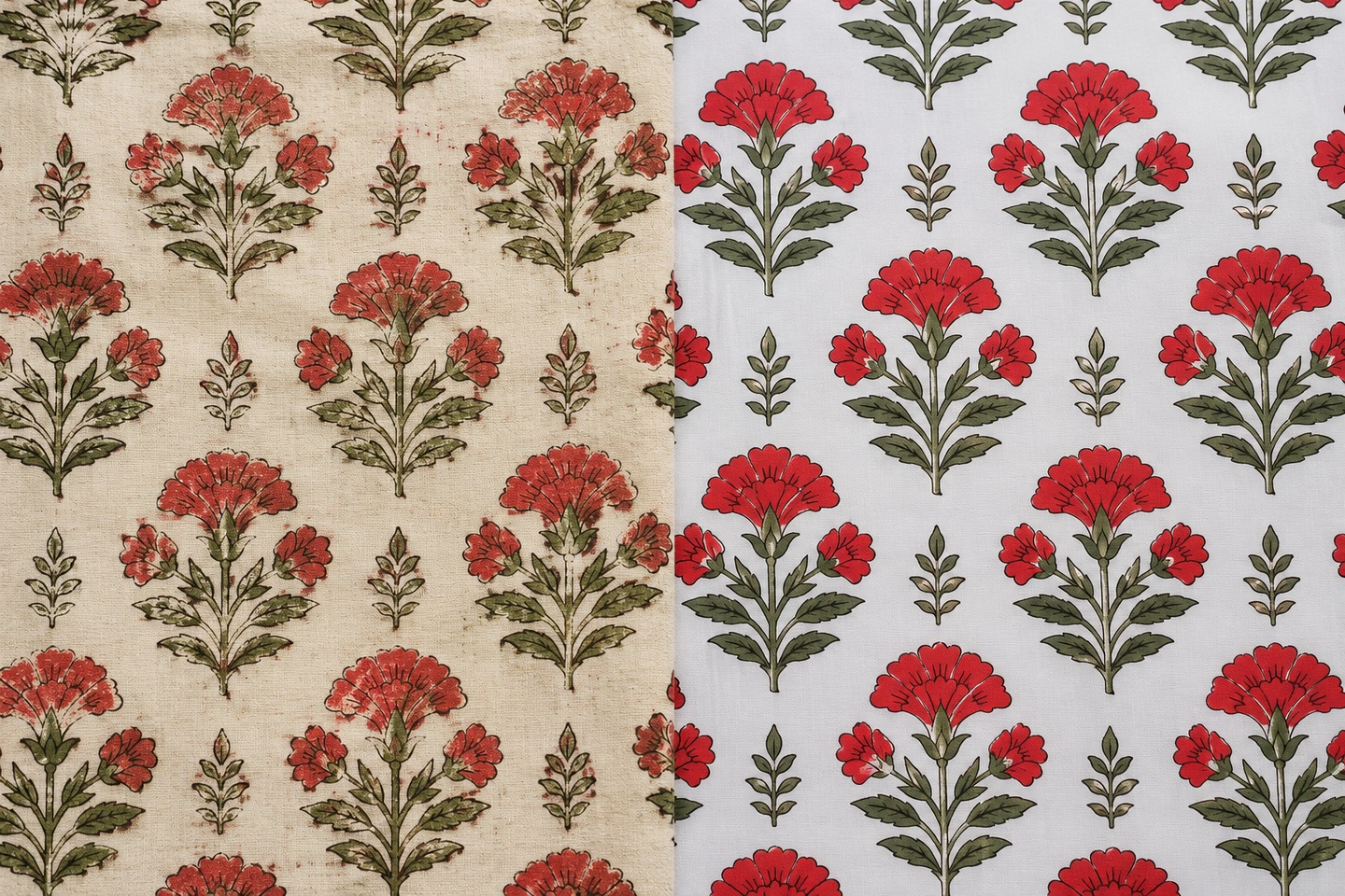 Illustrative textile study: Illustration for Block printing versus digital printing