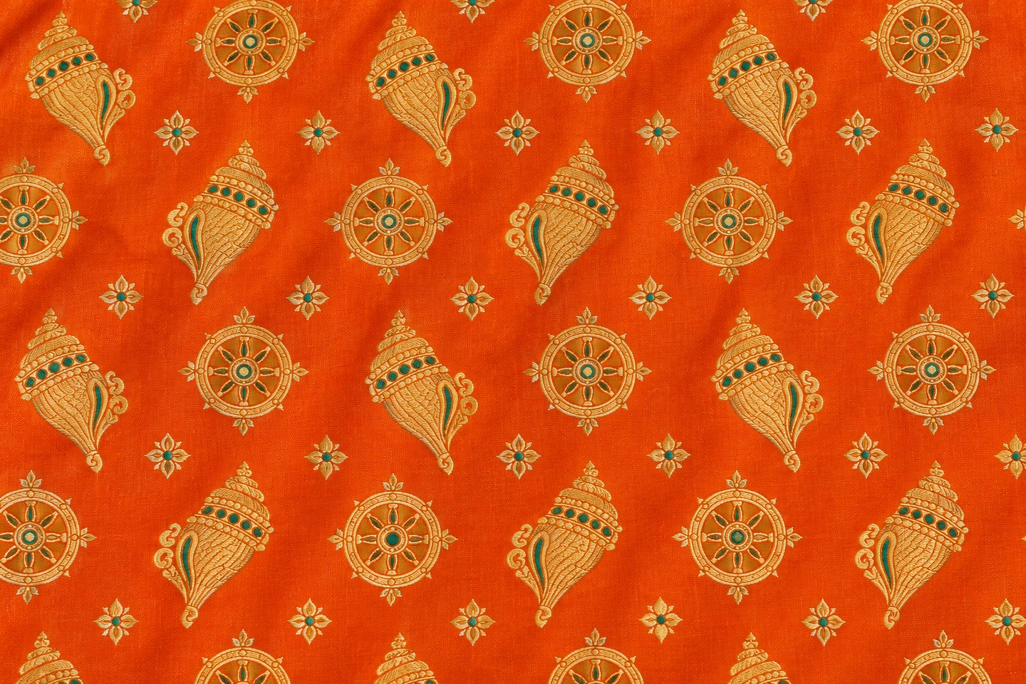 Illustrative textile study: Illustration for Shankha and Chakra — conch and wheel motifs