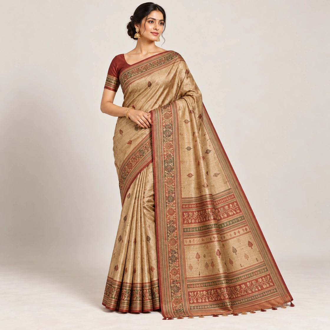Cool-Weather Gatherings — Bhagalpuri Tussar — representative textile illustration, not authentication evidence