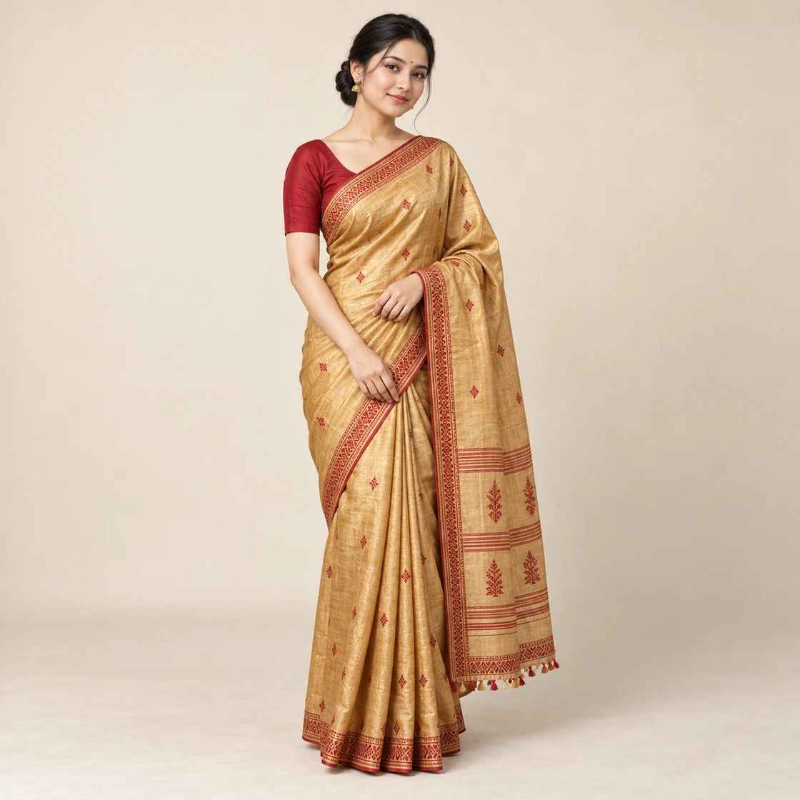 Assam Muga Silk Saree — representative textile illustration, not authentication evidence