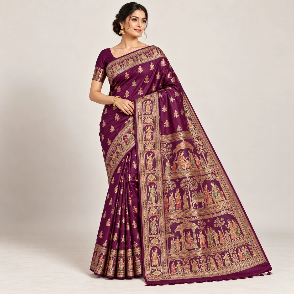 Baluchari / Swarnachari — representative textile illustration, not authentication evidence