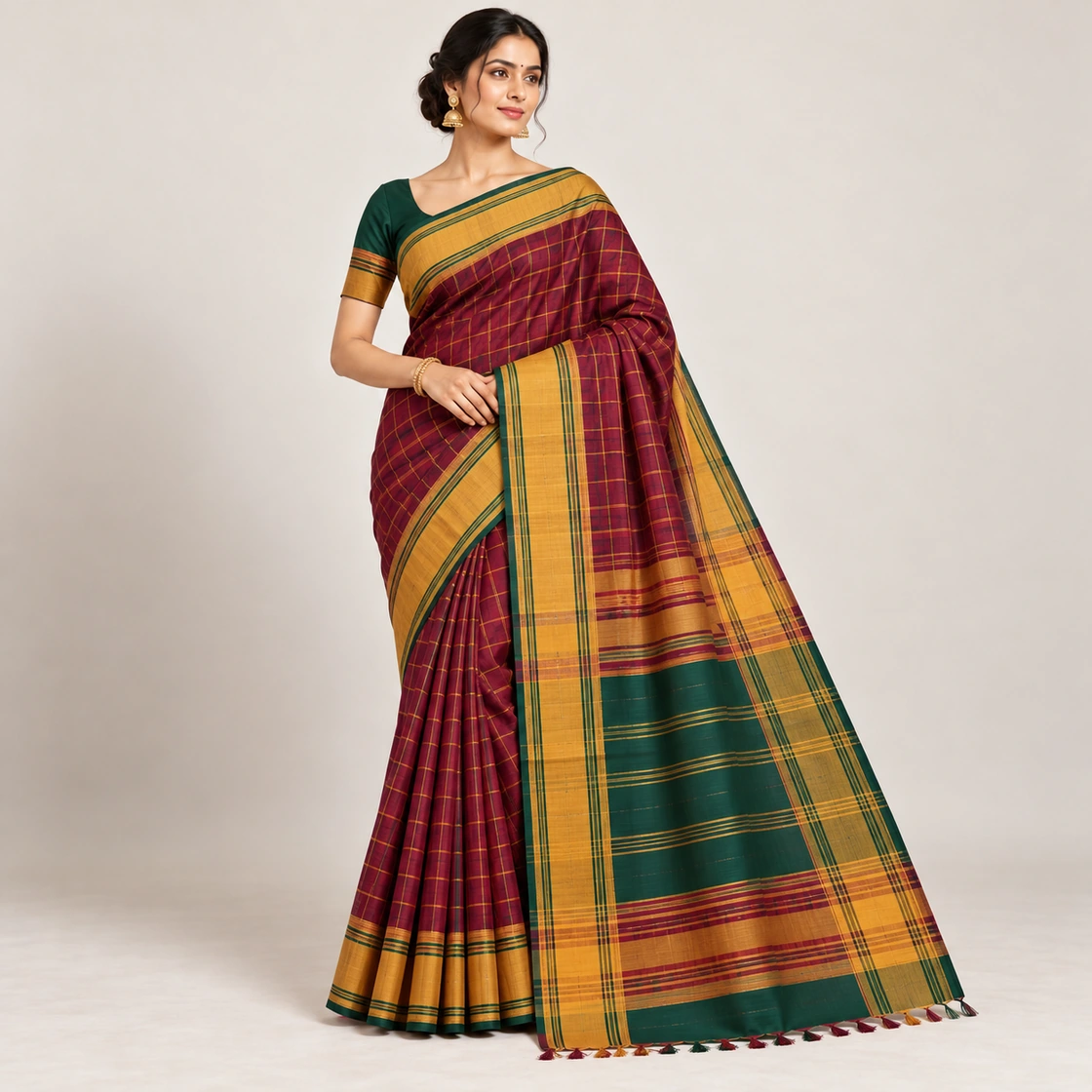 Illustrative textile study: Illustration for Chettinad cotton — Tamil Nadu (stylized diagram, not an authenticated textile photograph)