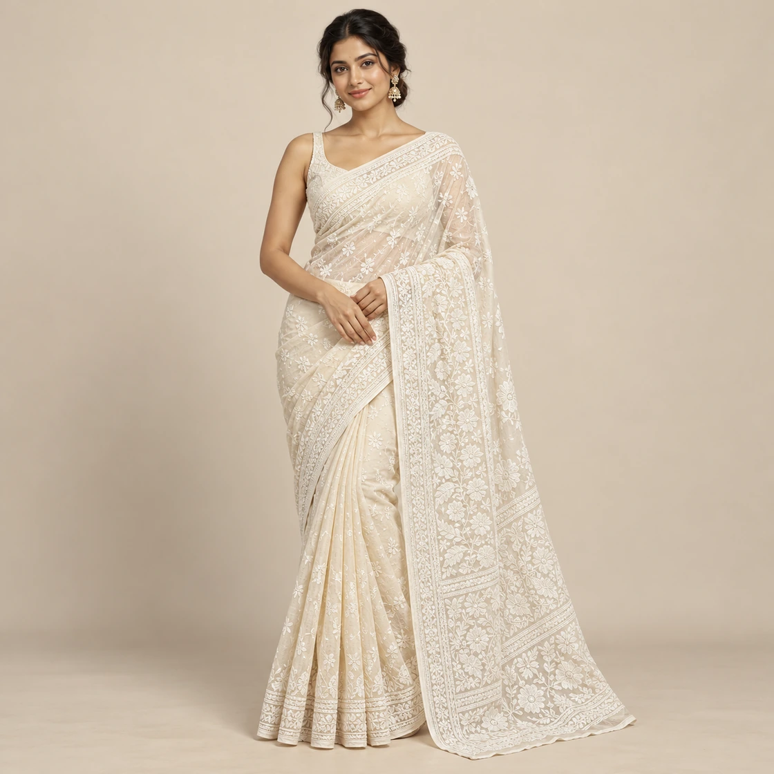 Illustrative textile study: Illustration for Chikankari saree — Uttar Pradesh (Lucknow)