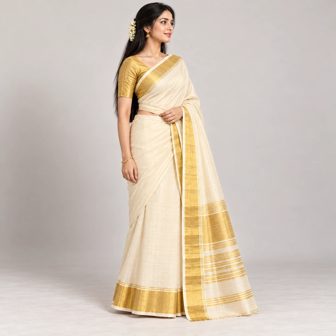 Festivals & Puja — Kerala Kasavu — representative textile illustration, not authentication evidence